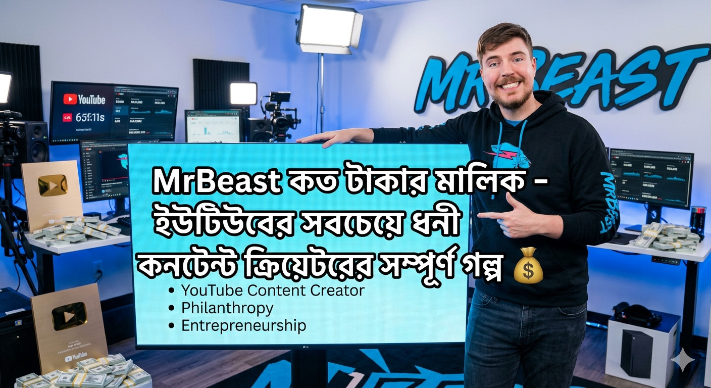 MrBeast কত টাকার মালিক – ইউটিউবের সবচেয়ে ধনী কনটেন্ট ক্রিয়েটরের সম্পূর্ণ গল্প 💰 create an image