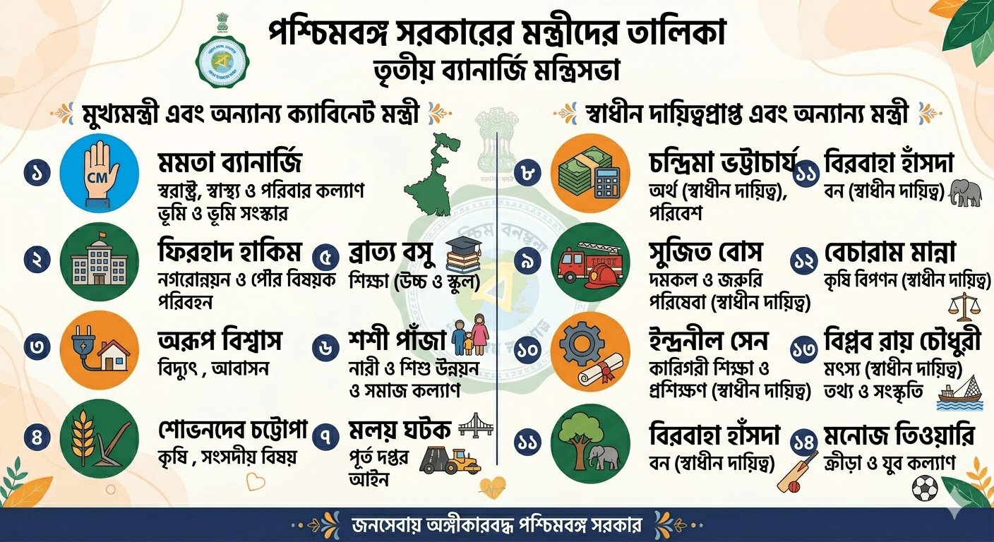 পশ্চিমবঙ্গের বর্তমান মন্ত্রীদের তালিকা